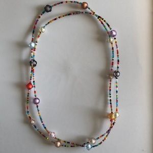 Handmade Ethiopian beaded necklace long multicolor